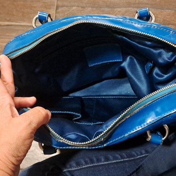 Coach Poppy Liquid Gloss quilted patent leather handbag teal or turquoise blue - Picture 10 of 16